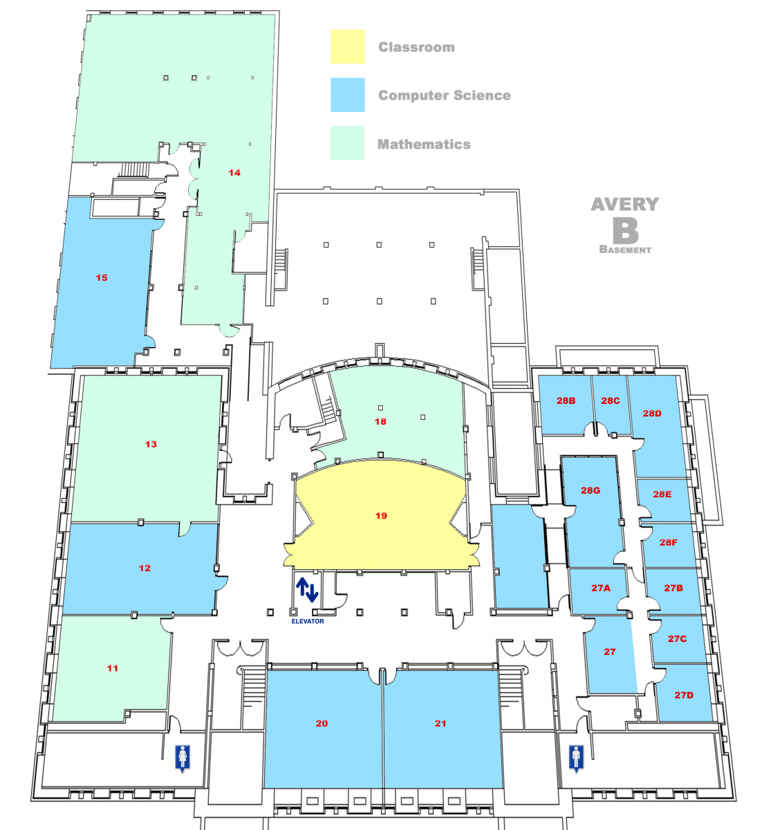 map of Avery Hall Basement