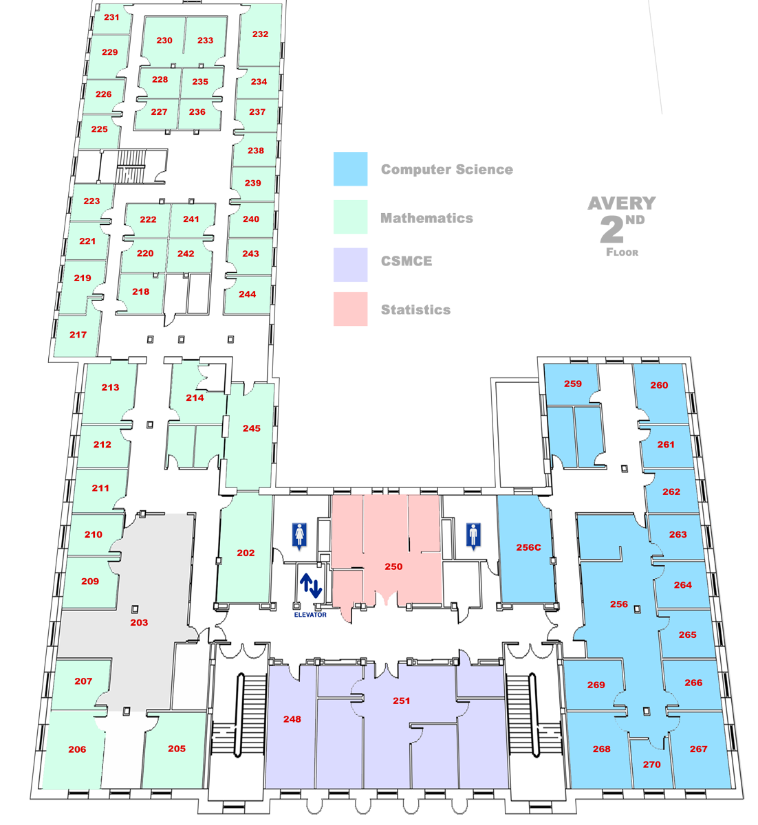 map of Avery Hall Second floor