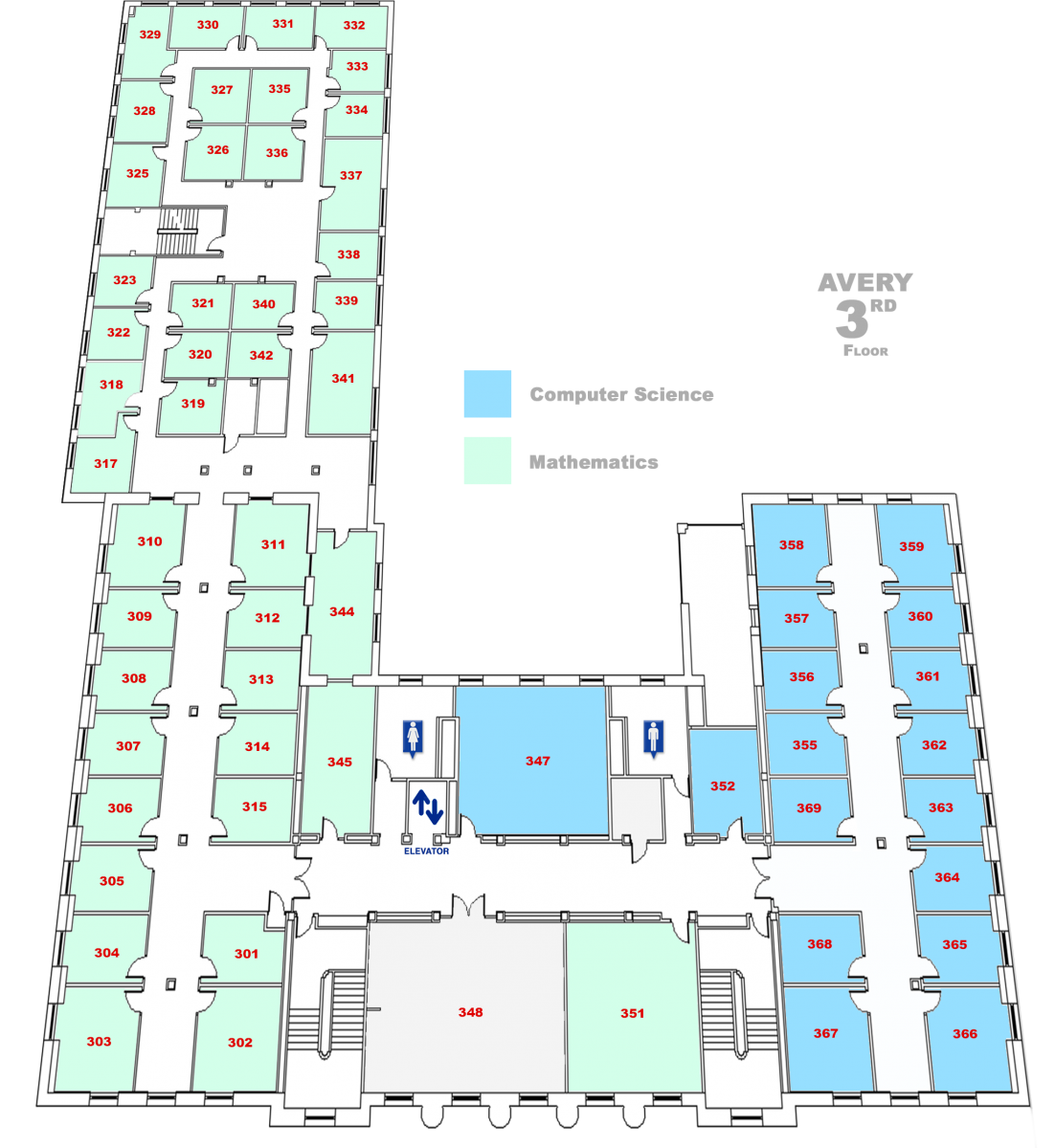 map of Avery Hall Third Floor